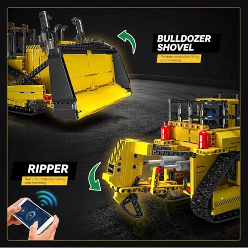 Mould King 15084 Technik Remote Controlled Bulldozer for Adults, 1508 Pieces Construction Toy, 2.4 GHz RC Truck Construction Kits, Toy for 8+ Years Old Boys
