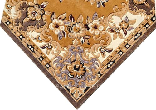 Image of Soft Thick Geometric Acrylic Washable Anti Skid Carpet. for Living Room Bedroom. Hall Size 6 x 8 feet (150X210 Cm) Gold D6