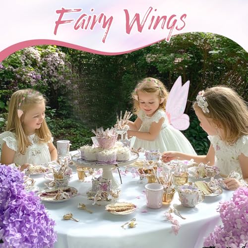 Image of TecoKart Butterfly Wings for Girls - Fairy Wings for Kids Girls Butterfly Set, Pink Fairy Wings with Flower Garland, Elf Ears and Love Sticks, Ideal for Girls Birthday Party