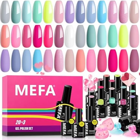 MEFA Gel Nail Polish Set, 23 Pcs Pastel Hot Pink Sage Green Blue Bright Colors Gel Polish Set Macaron Colors Soak Off Nail Polish Gel Nails Art for Women Girl DIY Salon Home Manicure Decoration Cover