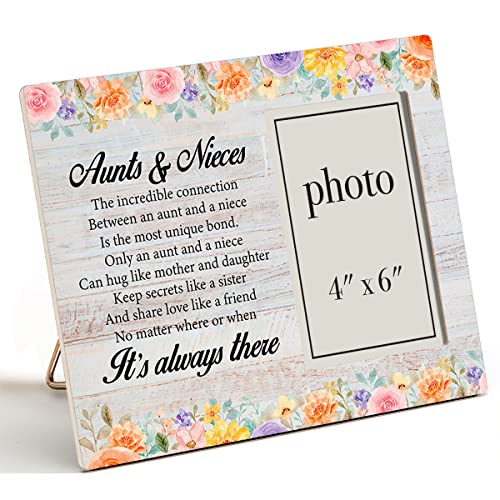 Zauly Aunts & Niece Gift Wooden Picture Frame, Floral Aunts And Niece Sayings Wood Photo Frame Gifts For Birthday Mothers Day Christmas, Tabletop & Wall Mounting, 4X6 Inch Photo #TOP23