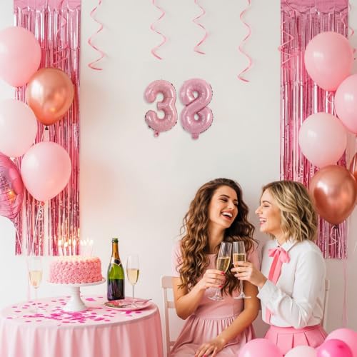 Image of TONIFUL 2 Set Candy Pink Number Balloons 16 Inch 0-9 Mylar Foil Balloons 20 Pcs Sweet Pink Small Custom Digital Ballons for Girls Birthday Baby Shower Sweet 16 Anniversary Party Decorations