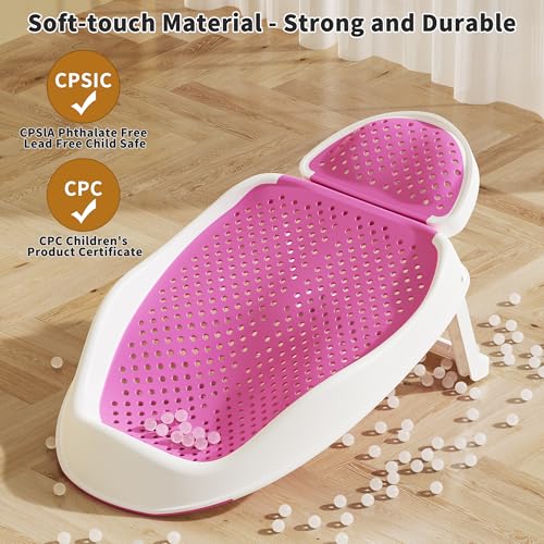 Image of GloTika Baby Bathtub Support for Babies 0-6 Months, Foldable Portable Infant Bathtub, Ergonomic Mesh Baby Bath Tub, Pink