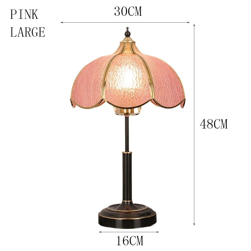 Lampka nocna Lampa stołowa ze szkła vintage do sypialni, gabinetu, salonu, lampa z mosiądzu, witraż, stolik nocny(Pink,Duży)