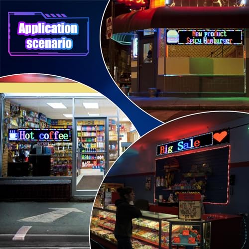 Image of Double Row Programmable LED Signs | Business Scrolling LED Sign | Flexible LED Advertising Sign | Bluetooth APP | Custom Editor Text | for Store Bars Hotel (37 inchx 8 inch)