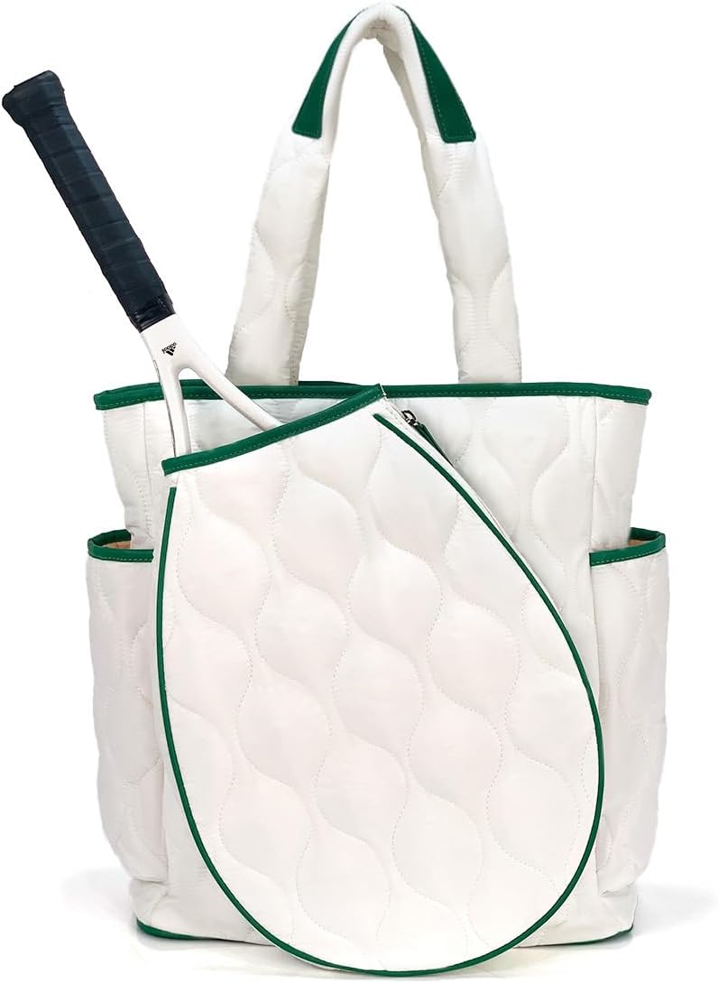 Tennis Racquet Bag for Women - Tennis Backapck, Women Sport Tote Bag, Squash Racket Backpack, Suitable for Tenis, Squash, Padel, Pickleball, Badminton White and Green