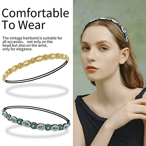 Amcami 5Pcs Beaded Headband Rhinestone Headbands For Women Elastic Headband Women Headbands Handmade Crystal Beaded Hairbands For Girls Vintage Hair Accessories Party Daily Headwear #TOP6