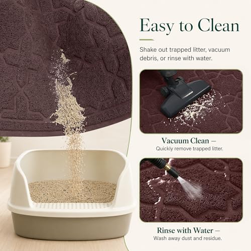 Image of Yimobra Cat Litter Mat, Easy Clean Trapping PVC Mat, 47 inch x 36 inch, Waterproof Backing, Non Slip Bottom, Scatter Control Pad for Litter Box, Dark Coffee