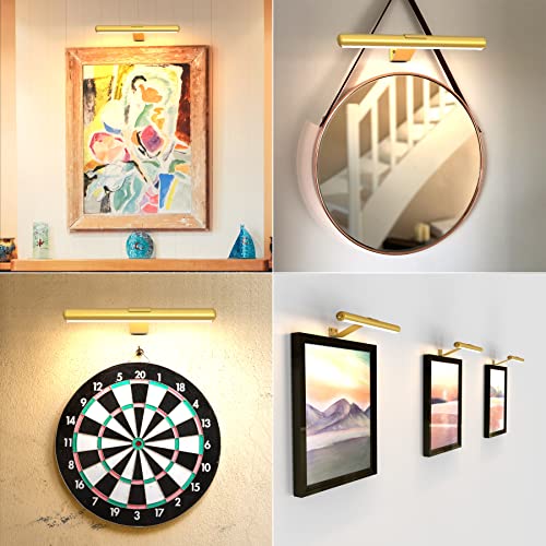 Led Picture Light Gold Wireless With Remote Control,Painting Light Rechargeable Battery Full Metal Art Light For Display Light Accent Light With Brightness Dimmable Timer 300Lm For Gallery Dartboard #TOP4