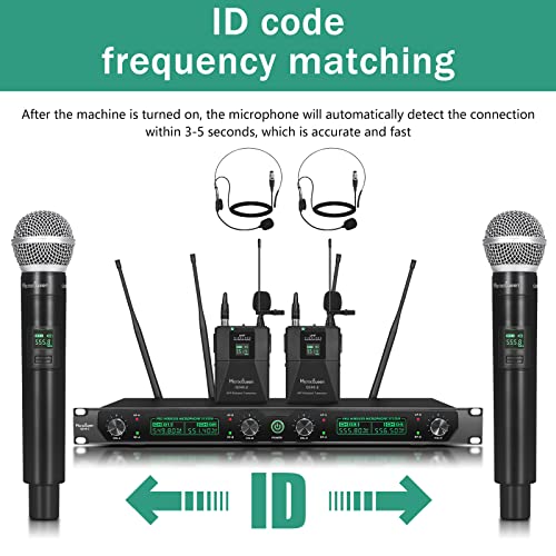 Uhf Wireless Microphone System, 4-Channel Cordless Mic Set With Handheld/Bodypack/Headset/Lapel, Metal Build, Fixed Frequency, 400Ft Coverage, Ideal For Karaoke/Party/Wedding/Concert #TOP2