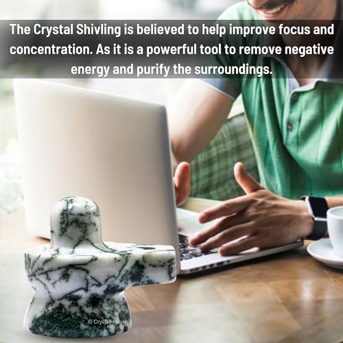 Image of Tree Agate Crystal Shivling for Home Puja - Premium 1.25 inch Shiva Lingam Crystal Healing Stones for Pooja, Vastu, Feng Shui, Reiki Healing and Meditation - Shiv Linga Gift