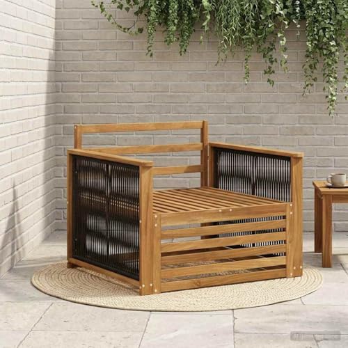 Teenpull Sofá central para exteriores de madera de acacia maciza, resistente a la intemperie, modular ampliable, para terraza, balcón y exterior, parte central que ahorra espacio para salón, relajarse