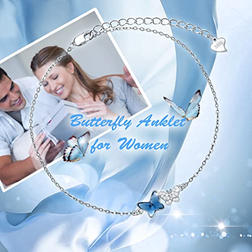 Image of 925 Sterling Silver Anklet Foot Bracelet with Crystal from Austria, Anklet Jewelry Gifts for Women 11 Inch Adjustable