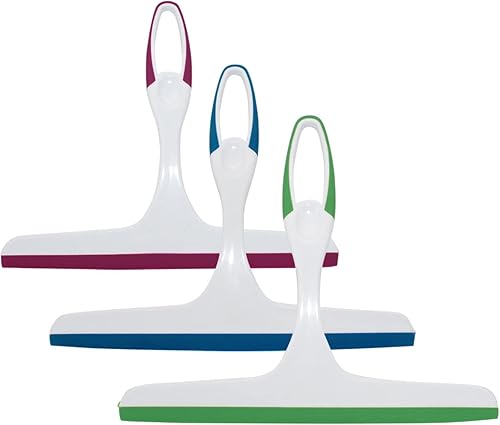 Miniatura 8 de Paquete de 3 escobilla de goma para ducha, escobilla de goma para puerta de ducha con 3 ganchos de ducha, escobilla de ducha con agujero para