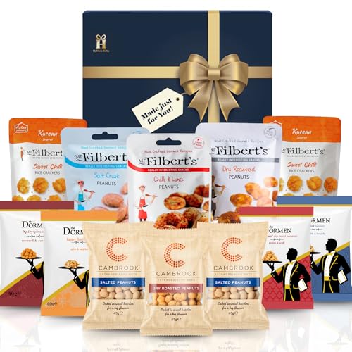 Hatties Gifts Savoury Nuts Gift Set Gourmet Mixed Nuts with Peanuts Selection and Rice Crackers Bar & Pub Snacks for Gifting | Fathers Day Snack Hamper