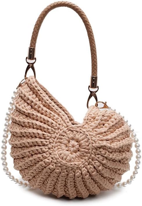 Handwoven Seashell Bag Cotton Crochet Shell Purse Summer Beach Clutch Handbag Funny Seashell Shaped Crossbody Bag