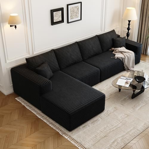 Image of 135.4 inch Cloud Modular Sectional Sofa Couch with L-Shape Chaise,Modern Minimalist Upholstered Couches for Living Room Bedroom,Deep Seat Corner Couch,No Assembly Required (Black,Left Facing Chaise)