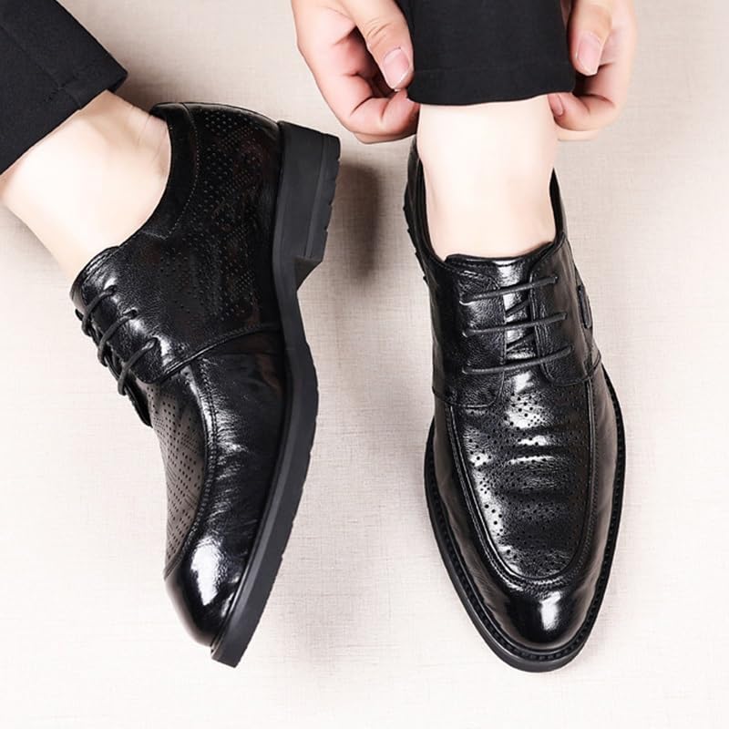 Men's British Oxford Shoes Black Brown Leather Pointed-Toe Lace-Up Simple Classic Business Formal Dress Shoes2