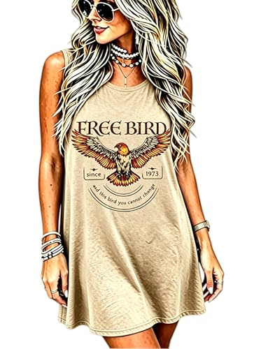 Image of Vintage Rock Country Music Dress for Women Rock Concert Band Graphic Tshirt Casual Letter Print Short Dress