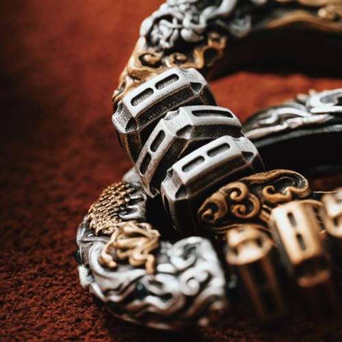 COPPERTIST.WU Dragon HexaFlow Pendant for Necklace - Rotating I Ching Hexagram Talisman, Brass & Oxidized Silver, 3D Dragon Design with Red Zirconia Pearl & Green Chalcedony4