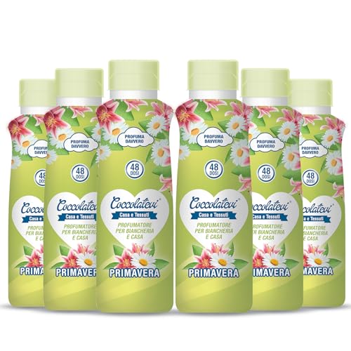 COCCOLATEVI Parfum de Linge Primtemps, Lot de 6 flacons de 300 ml, Essence à utiliser comme parfum pour linge, parfum maison ou nettoyant sol