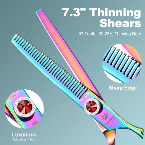 Image of GLADOG 7 Inch Professional Dog Grooming Scissors Kit, 5-in-1 Titanium Coated Pet Grooming Shears Set, Heavy Duty Grooming Scissors for Dogs (Pro Rainbow)