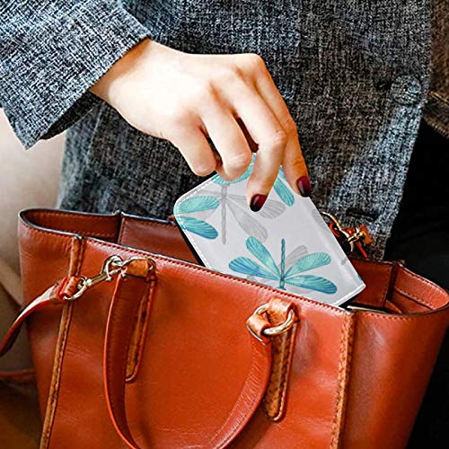MOYYO RFID Credit Card Holder Case Watercolor Blue Dragonfly Leather Printed Zipper Card Case Wallet for Women Girls 6