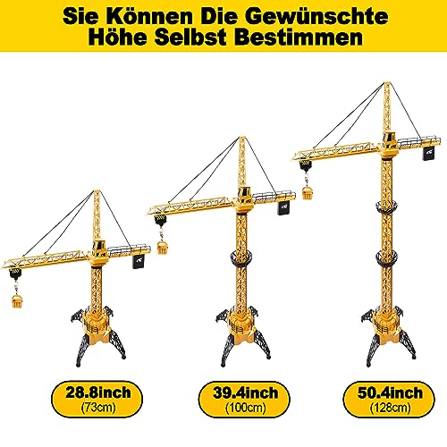 FORMIZON Ferngesteuerte Turmkran, 128 cm hohe 2,4 Hz Turmdrehkran, 6 Kanäle Tower Crane Elektrisch, 680 Grad RC Baukran Hebehaken, Turmdrehkran Kanäle Lichtern, Geräusche Kinder 3 Jahren