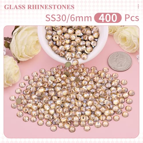 Image of 400PCS SS30 /6mm Crystal Glass Rhinestones for Bedazzling (Golden Shadow) | Flatback Rhinestones for Crafting DIY Nail Art Makeup Decoration, Gems Diomand Charms for Tumbler Shoes Clothing Mug