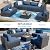 Shintenchi 7 Pieces Outdoor Patio Sectional Sofa Couch, Black Wicker Furniture Conversation Sets with Washable Cushions & Glass Coffee Table for Garden, Poolside, Backyard (Aegean Blue)