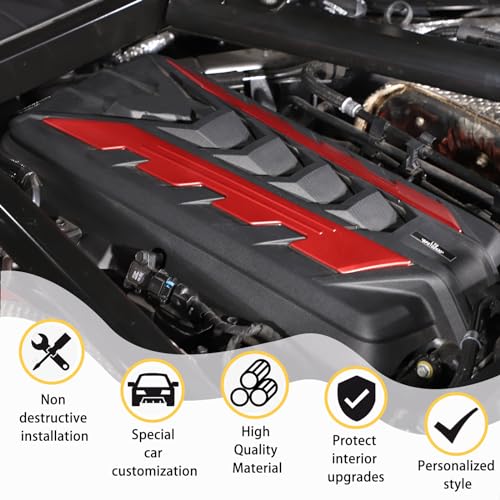 Image of CHEAYAR Engine Bay Panel Cover Compatible with Chevrolet Corvette C8 2020-2023, Engine Shroud Cover Panel Trims, C8 Accessories 2PCS (Engine Compartment Cover - Red)
