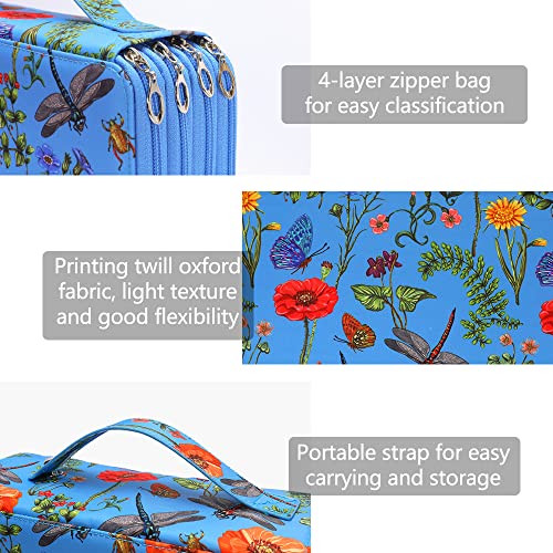 Image of Vomgomfom 200 Slots Pencil Case 4-Layer PU Leather, Handle, Blue