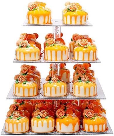 Perchant 4 Tier Sliver Wedding Cupcake Tower Holder-Cupcake Carrier Plastic 48 Tree-Square Mini Cupcake Stands for Kids - Sliver Cupcake Tower Display For Birthday Parties Baby Shower