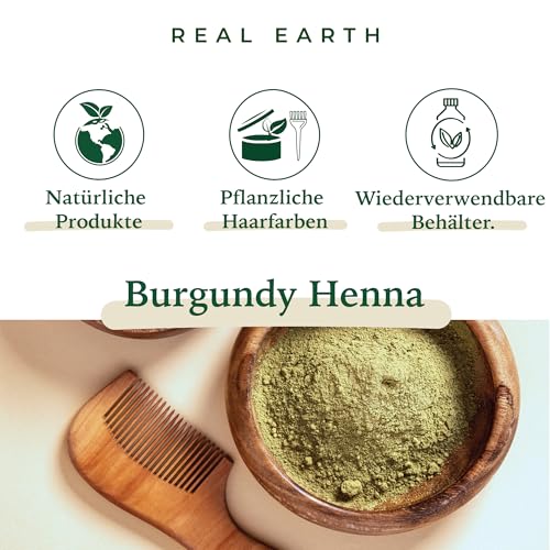 Real Earth Henna Haarfarbe 250g BIO 100% Natürliches. Henna Pulver Für Haare - Tönung Rot, Kupfer, Kupferrot, Goldbraun, Mittelblond, Schwarz, Dunkelbraun Color Prep Haut - Made in India