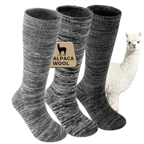 ORVYTHA 3 Pairs Alpaca Wool Boot Socks Men Women Thermal Warm Heavyweight Thick Socks Winter Hunting Hiking Moisture Wicking(US Alpha Large Regular Regular Dark Gray)
