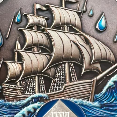 Image of NA Sobriety Coin - NA Medallions with Sailing Ship and Ocean Sobriety Chips NA Coins - Ideal Narcotics Anonymous Gifts for Men ＆ Women Celebrating Recovery and Living Clean (37 Years)
