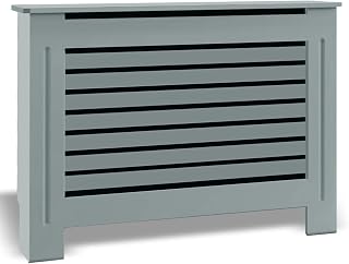 Radiator Cover Grey, Radiator Cover Modern Grey Painted MDF Wood Radiator Heating Cover Horizontal Slat Grill Cabinet Shelf Living Room Furniture (Medium, H 82 x W 111 x D 19 Cm)
