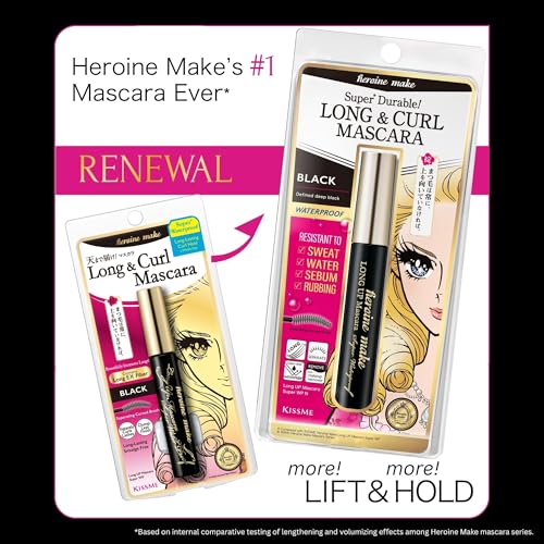 Image of Heroine Make by KissMe Waterproof Mascara New Black | Volumizing, Lengthening & Smudge-Proof Formula | Waterproof Mascara for Long-Lasting Curl & Volume | Made in Japan