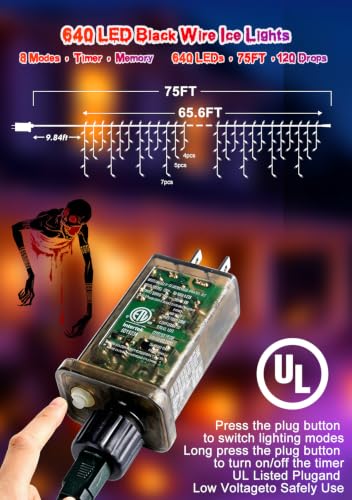 Heceltt 66FT 640LED Orange Purple Halloween Lights Outdoor 8 Modes Plug-in - image 5