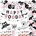92 Packs Pink Black Halloween Birthday Party Kit Happy Boo Day Banner Cake Topper Halloween Ghost Cupcake Toppers Skeleton Bat Mylar Balloons for Pink and Black Halloween Birthday Party Decorations