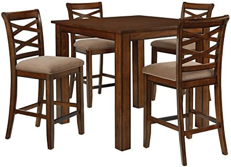 Standard Furniture Redondo Counter Height Table and Four Chairs Set, Cherry Brown