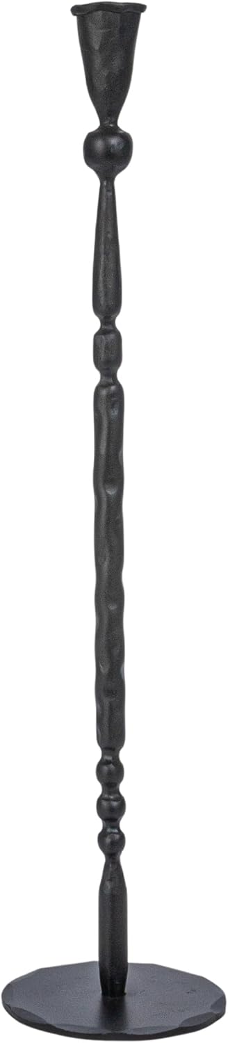 Creative Co-Op Wide Decorative Hand-Forged Metal Taper Holder, Black