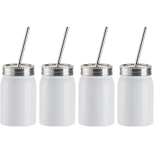 Craft Express 17 OZ Sublimation Mason Jars Blanks White-Sublimation Tumbler Cups Jar Coffee Mugs with Lid and Straw-Perfect for Cricut Mug Press Crafting-Set of 4
