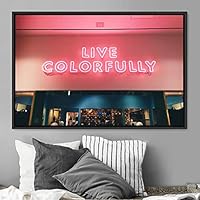 Framed Canvas Wall Art Illuminated Words 3D Industrial Inspirational Multicolor Neon Pop Art Quotes Typography Urban - 16x24 inches