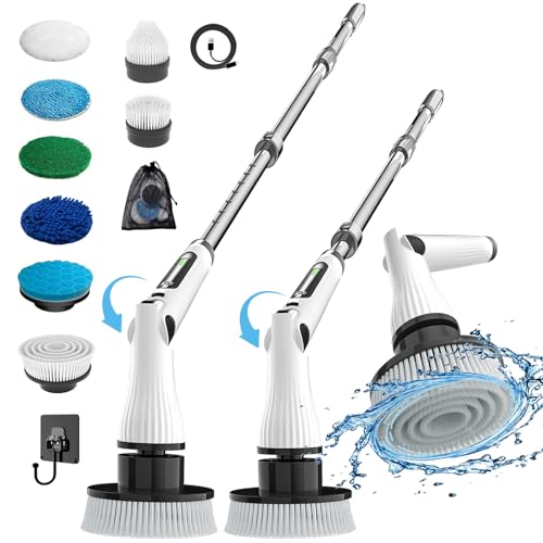 Image of MGLSDeet Electric Spin Scrubber, Rechargeable Cleaning Brush with 8 Replaceable Brush Heads, Cordless Power Scrubber, Electric Scrubber for Cleaning Bathroom, Bathtub, Tile
