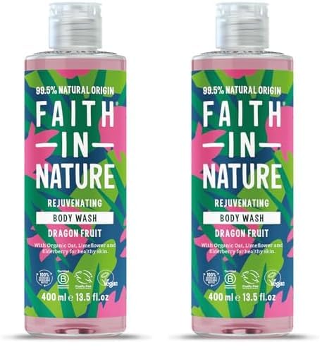 Faith In Nature Natural Dragon Fruit Body Wash, Rejuvenating Shower Gel, Vegan and Cruelty Free, No SLS or Parabens, 400 ml (Pack of 2)