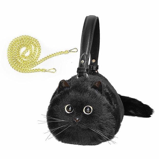 swabs® Realistic Puffy Plush Cat Shaped Crossbody Handbag for Women and Handmade Realistic Black Cat Plush Shoulder Bag,Gift for Cat Lovers (B0DBL477FK) Amazon Price History, Amazon Price Tracker