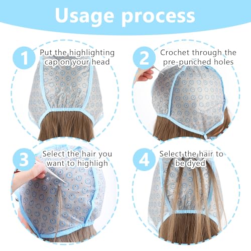 6pcs highlights hair color kit with 2pcs coloring caps 2 spatula with crochet hook 2 hairs dye brush hairs highlighting kit styling tools for salon dyeing hairdressing and diy dyeing hair