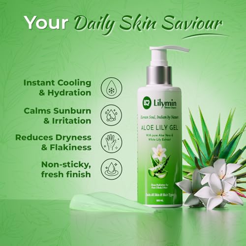 Image of Aloe Lily Gel with Allantoin & Hydroxyethyl Urea - 200ML, Clean - Natural & Organic, Soothing & Hydrating Gel, for Men & Women, All Skin Types, Brightening-Calming & Moisture Lock Radiant Skin