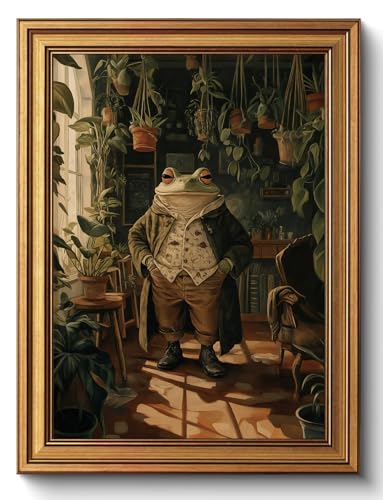CHMMART Vintage Gold Framed Wall Art Whimsical Frog Botanical Canvas